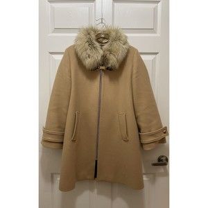 Zara Women’s Coat Manteco Wool Mocha Khaki Coat Fur Collar Size L